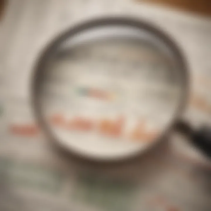 A magnifying glass focusing on financial metrics