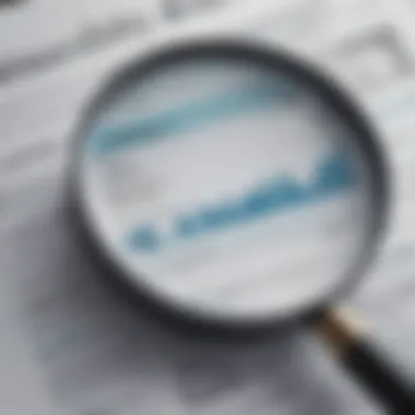 Close-up of a magnifying glass over a report